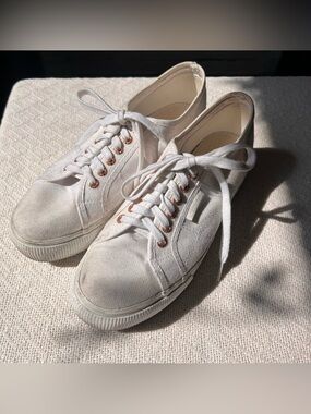 Superga White Canvas Sneakers with Rose Gold Eyelets